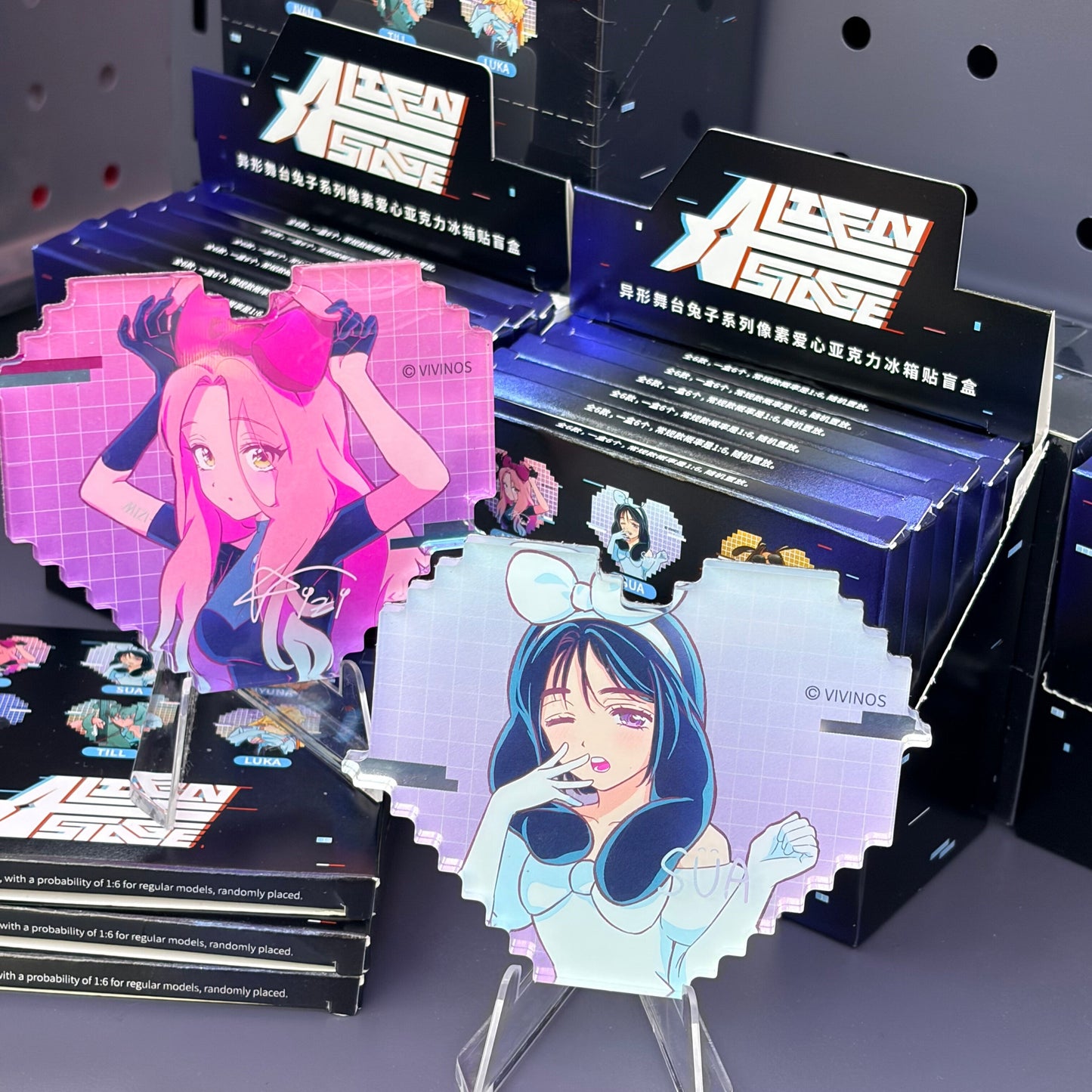 ALIEN STAGE Rabbit Series Pixel Heart Acrylic Refrigerator Magnet Blind Box