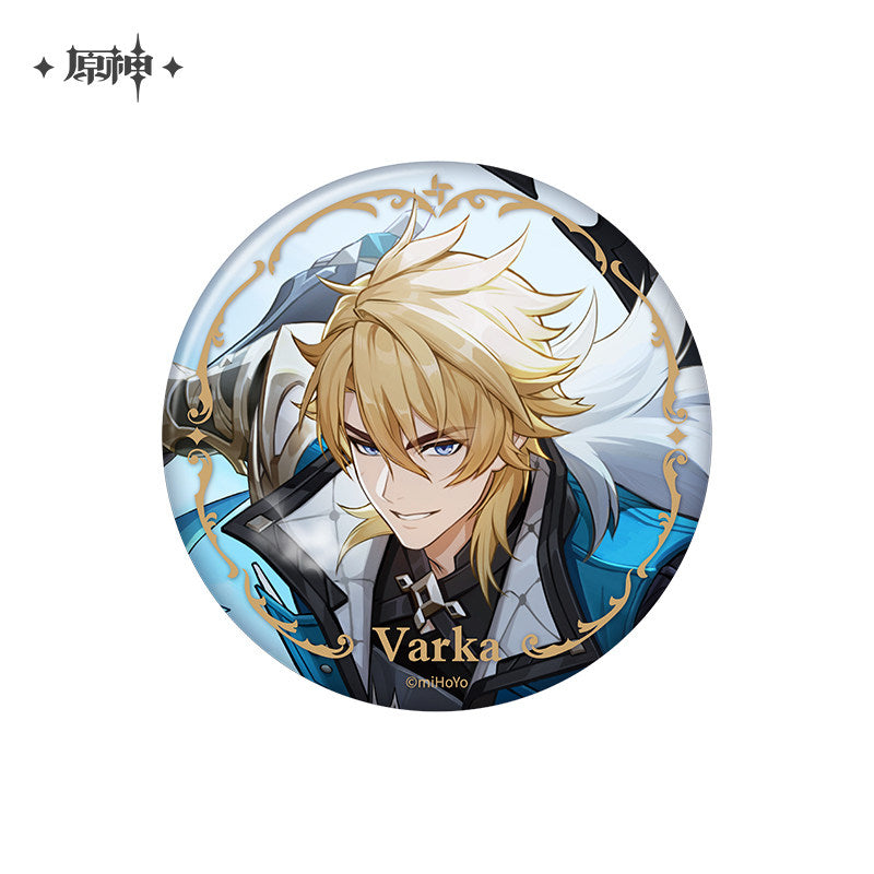 Genshin Impact Varka Type B character badge with gold decorative border