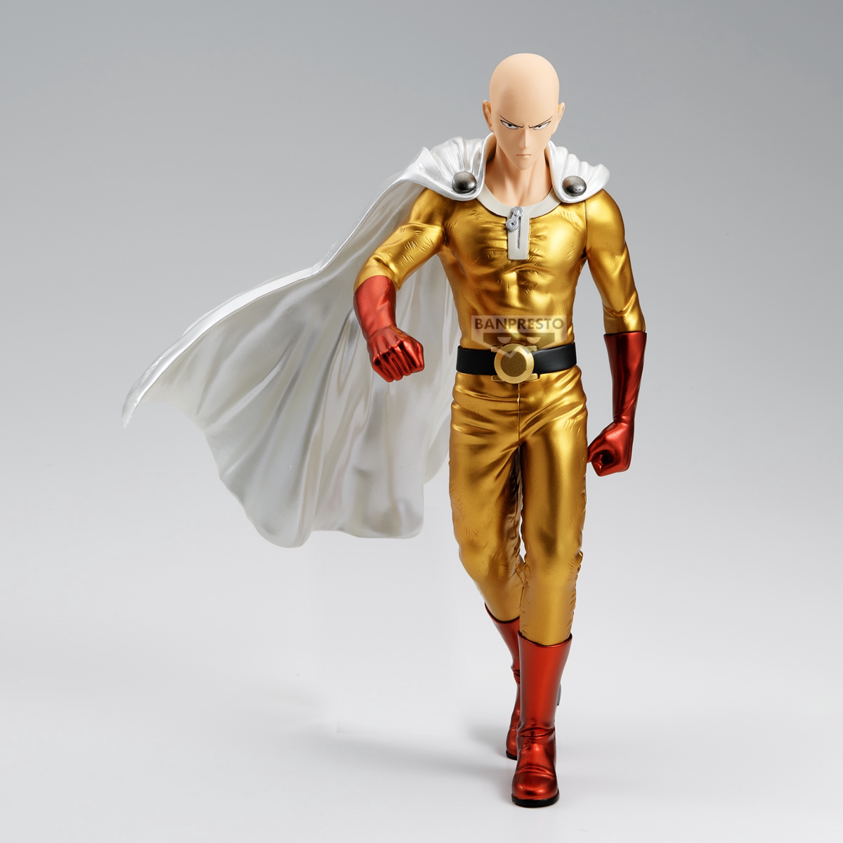 Saitama Grandista Metallic Ver. figure with gold suit, red gloves and white cape