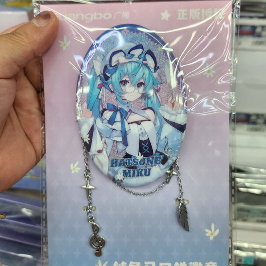 Guangbo Hatsune Miku Sweet Dream Chain Badge Pin – Oval Metal Button Brooch