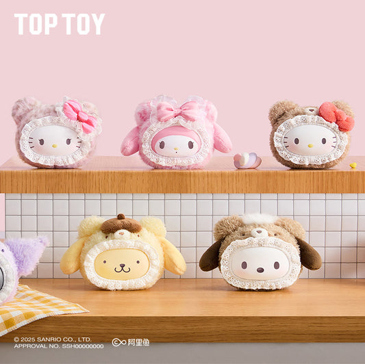 TOP TOY Sanrio Fluffy Teddy Bear Blind Box Plush Keychain Pendant 1pc / 6pc