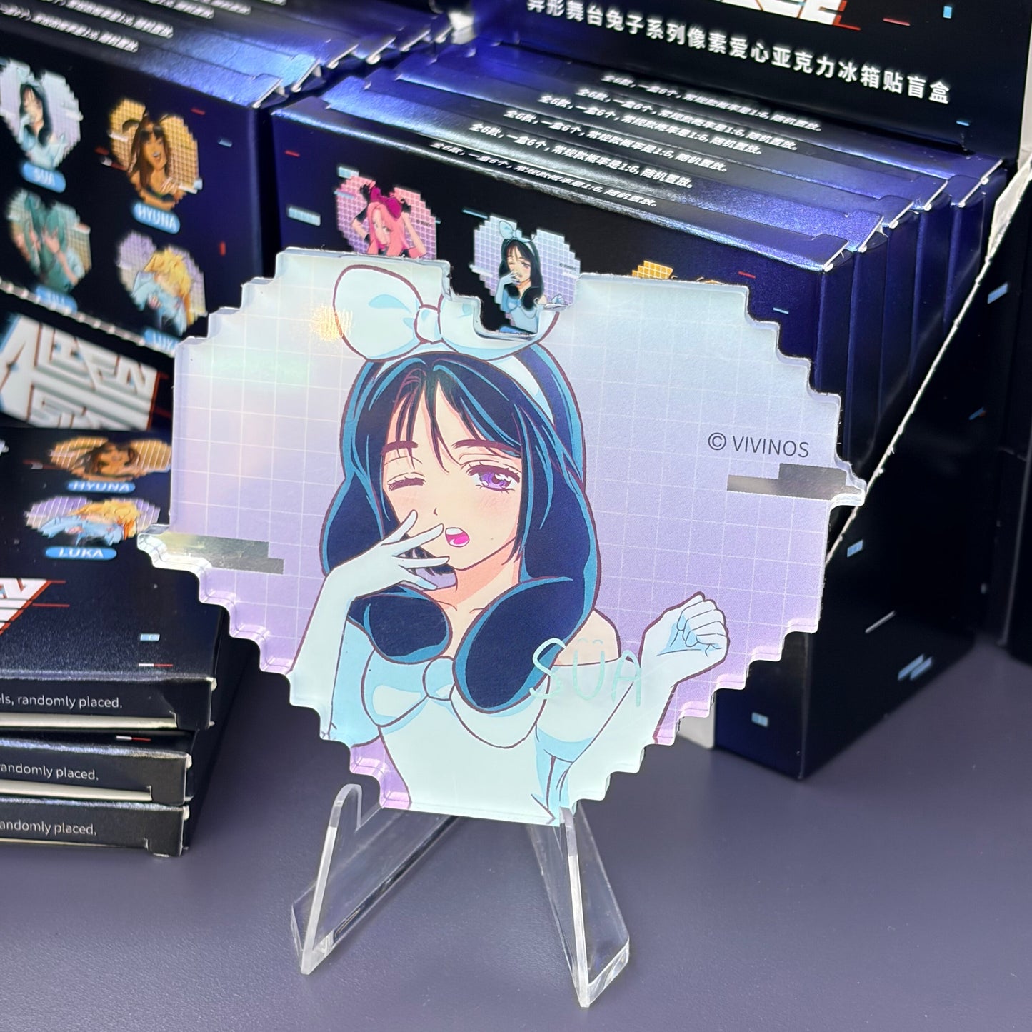 ALIEN STAGE Rabbit Series Pixel Heart Acrylic Refrigerator Magnet Blind Box