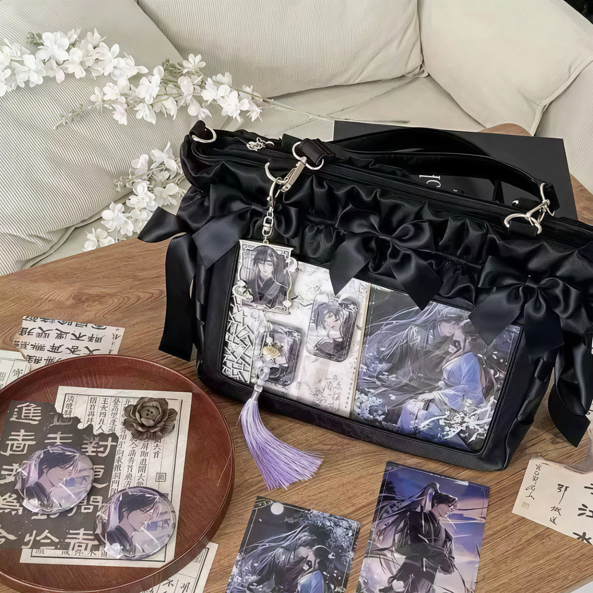 Ruffle Bow Convertible Ita Bag with Large Display Window