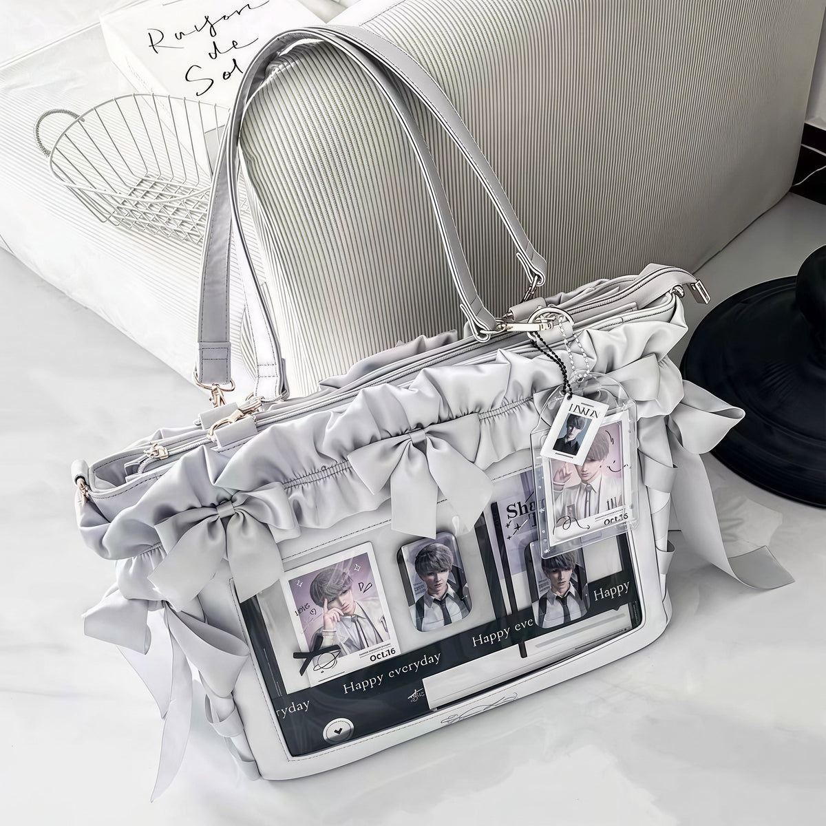 Ruffle Bow Convertible Ita Bag with Large Display Window