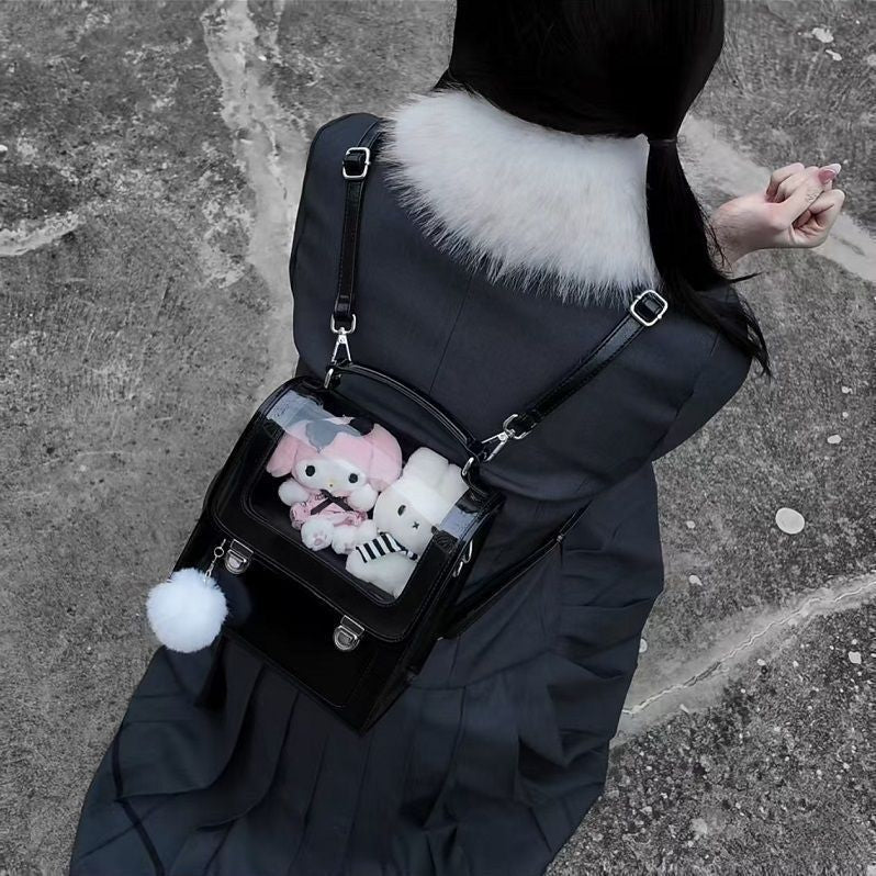 Vintage-Style BJD Doll Carrier Backpack with Display Window