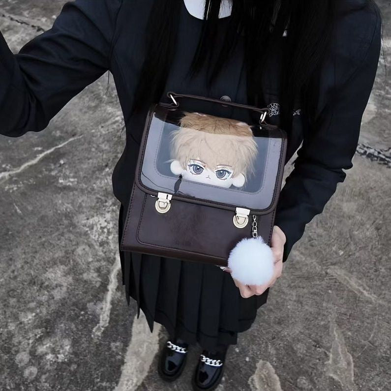 Vintage-Style BJD Doll Carrier Backpack with Display Window