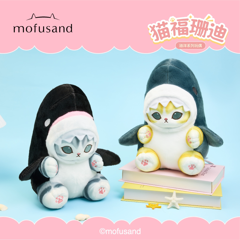 mofusand Ocean Series Cat Plush – Shark & Orca – 10.2 in