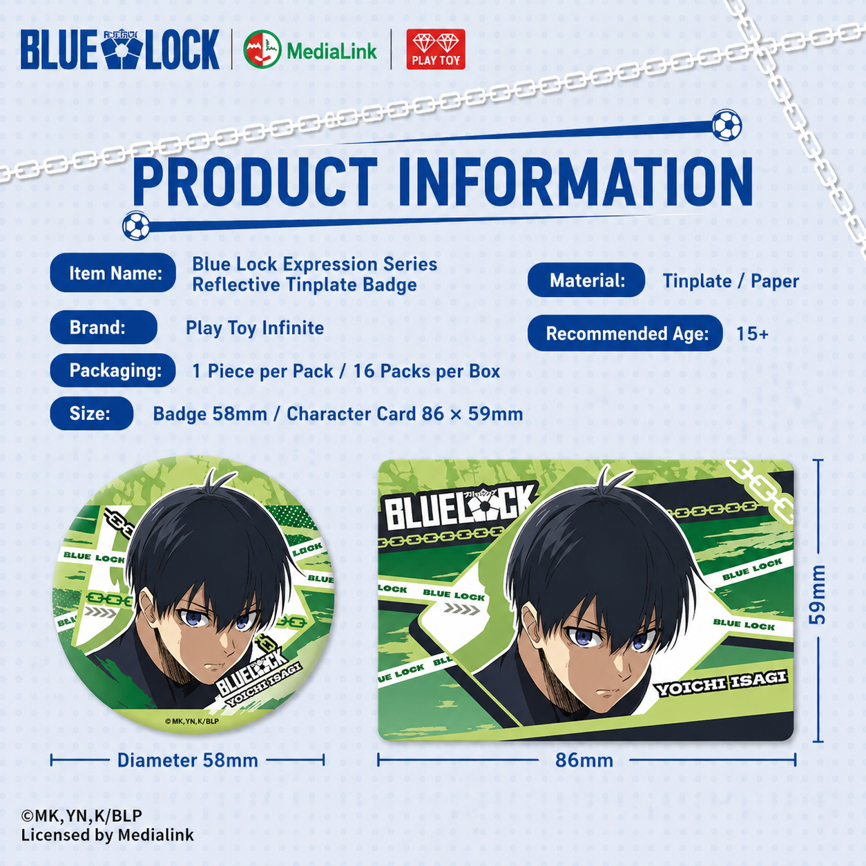 Blue Lock Can Badge Blind Pack + Character Card Reflective Series