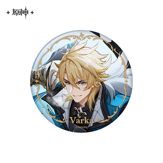 Genshin Impact Varka Type B character badge with gold decorative border