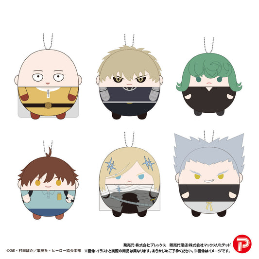One Punch Man Fuwakororin Vol. 1 plush lineup: Saitama, Genos, Tatsumaki, Child Emperor, Flashy Flash and Garou