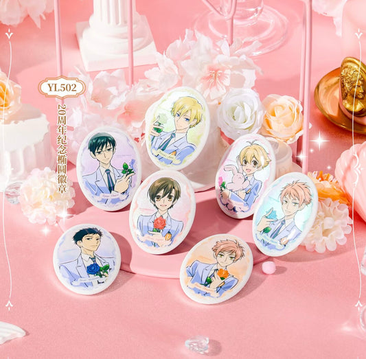 Ouran High School Host Club 20th Anniversary YL502 oval badges with pastel character portraits