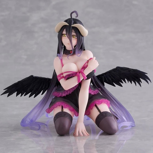 Front view of Albedo Desktop Cute figure with spread black wings and white horns