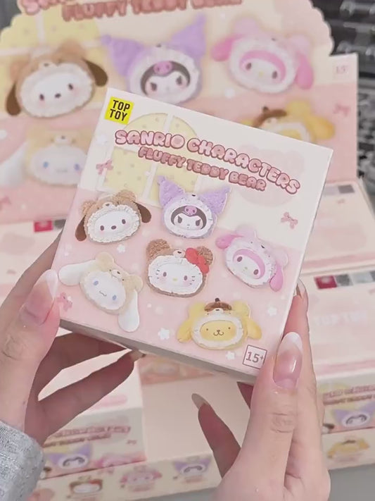 TOP TOY Sanrio Fluffy Teddy Bear Blind Box Plush Keychain Pendant 1pc / 6pc